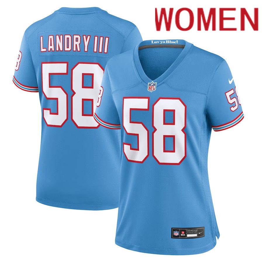 Women Tennessee Titans 58 Harold Landry Nike Light Blue Oilers Throwback Player Game NFL Jersey